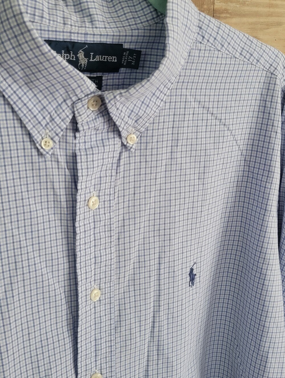 Ralph Lauren Blue and White Micro-Check Button-Down Shirt
